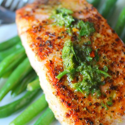 Grilled salmon with chimichurri sauce