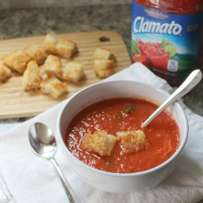 Clamato® tomato soup with grilled cheese croutons